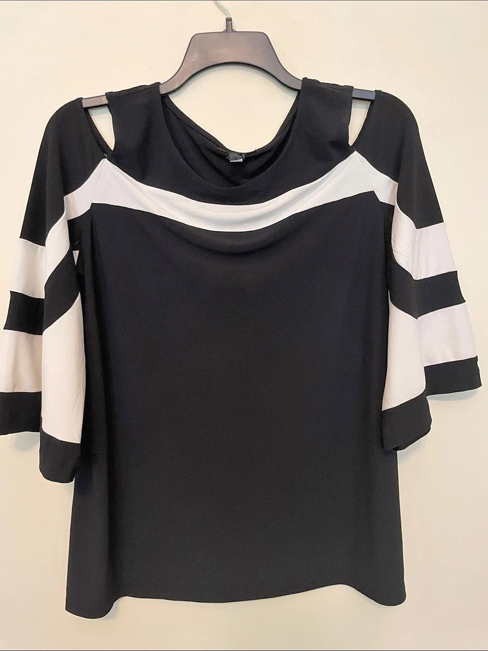 Alfani Colorblock Cold Shoulder Top Tunic Black & White XL